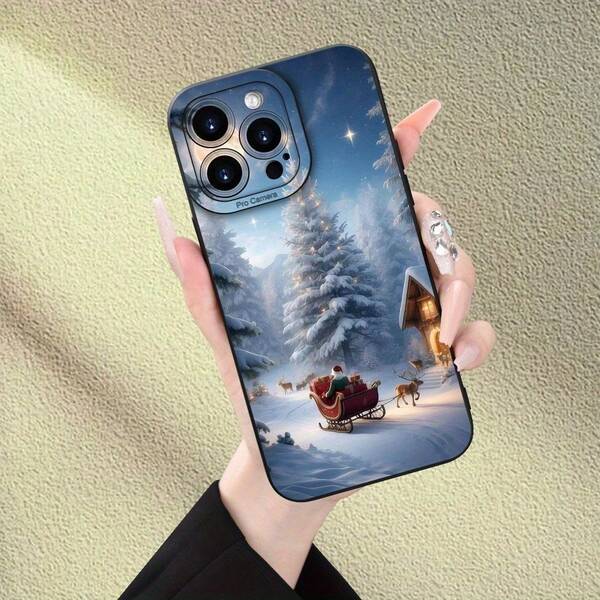 Winter Schnee Szene Weihnachtsmann Muster Handyhülle kompatibel mit iPhone 17, 16, 15, 14, 13 ProMAX Mode 17Air weiche Kante Rückseite Schutzhülle geeignet für Samsung Galaxy s22, s23, s24, s25 Plus