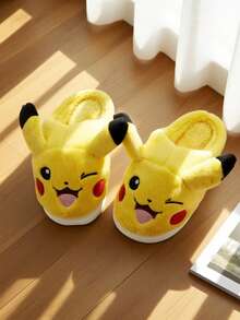 pokemon 女士毛绒拖鞋 - 可爱卡通加厚防滑橡胶底舒适家居鞋，室内外皆宜，蓬松柔软 - 黃色 - 查看 8