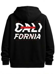 Cali Vibes Black Hoodies Cotton Men's All-Season Fitness Top, Sleek Sporty Look, Durable Sportswear,Simple Design, Knitting Process,A Surprise Gift For Family And Friends. - Black - View 1