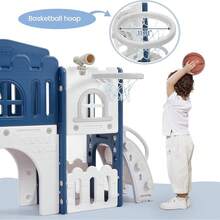 PtioHavn Centro de actividades multifuncional 8 en 1 para niños, con tobogán y estructura para trepar, diseñado para niños de 1 a 3 años. Apto para uso en interiores y exteriores. - Azul - Ver 8