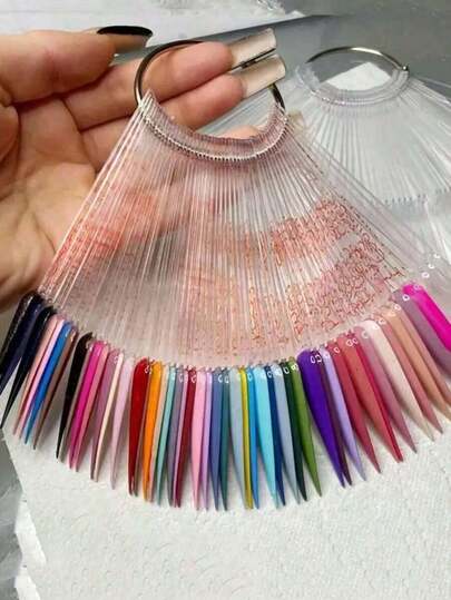 40 Pcs Nail Swatch Sticks With Ring, Clear Fan-Shaped Nail Art Polish Practice Display Tips Nail Sample Sticks