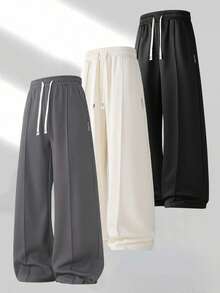 1 件装男士抽绳腰阔腿宽松休闲运动裤，春夏 - 灰色 - 查看 4