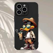Sombrero de Moda Gafas de Sol Pato Sosteniendo Té con Leche Jugando con el Teléfono, Funda de Teléfono de TPU Mate a Prueba de Golpes con Patrón Creativo Personalizado, Divertida y Única, Regalo de Moda Simple y Moderno para Hombres y Mujeres, Adecuada para iPhone 16/15/14/13/12/11 - Colores mixtos - Ver 7