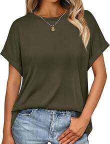 GOMITA Camiseta de Verano de Manga Corta para Mujer,Sudadera Casual de Moda,para Entrenamiento,Yoga,Correr,Gimnasio,Ocio,Corte Holgado - Verde - Ver 14