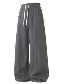 1 件装男士抽绳腰阔腿宽松休闲运动裤，春夏 - 灰色 - 查看 2