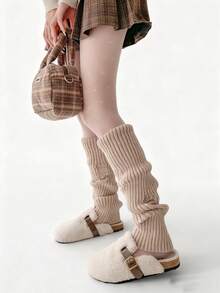 1双Y2K风格做旧针织腿套，加厚日系可爱风圆领腿套，白色/灰色/黑色女款腿套，百搭学生腿套 - 彩色 - 查看 12