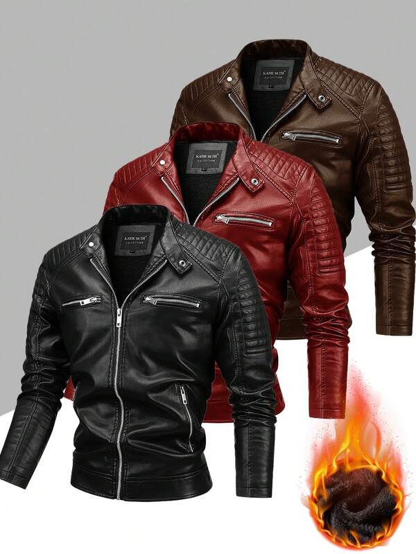 Men's Fall/Winter Jacket With PU Coating Features A Multi-Zipper Design And Fleece Lining To Lock In Warmth During Cold Seasons Top Gift Picks For Husbands/Boyfriends This Fall And Winter