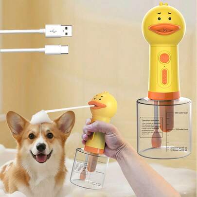Electric Foam Pet Shampoo Dispenser Suitable For Dogs And Cats Bathing, Dog Lovers, Cat Lovers, Pet Lovers, Duck Shaped Electric Foam Water Dispenser, Rechargeable Soap Liquid Dispenser For Pet Bath, Bathroom, Kitchen Sink