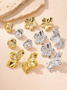 Bộ 4-12 bông tai hoa tối giản, nhiều bông tai đính hoa trơn, thích hợp đeo hàng ngày hoặc dự tiệc, quà tặng tuyệt vời cho bạn bè và gia đình - vàng + bạc - Xem 2