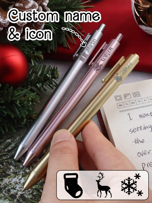 LICVIC Custom Gel Pens With Name, Personalized Teacher Pens, Customized Ballpoint Pen, Customizable Christmas Gifts, Christmas, Anniversary, Christmas Pattern, Graduation Gifts, Three Color Pen, Gold/Silver/Rose Gold, Christmas Party Gifts, College Essentials, Daily, Student, School, Friend, Men, Women, Home, Office