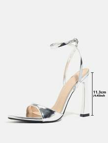 Sandalias de tacón asimétrico con punta puntiaguda y tira para mujer, de material de superficie espejada de alta calidad, adecuadas para primavera/verano, fiesta nocturna, pasarela, ocasiones formales, uso casual en casa, tacones altos elegantes de color plata - Plateado - Ver 6