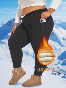 400g Women's Plush Sherpa Thermal Pants Thick Fleece Lined High Waist Winter Leggings For All Day Warmth Plus Size Comfort - 深灰色 - 查看 5
