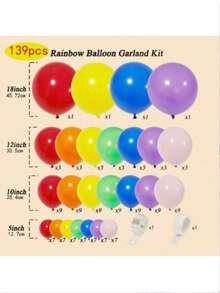 Set de 139 piezas de globos de látex de colores del arcoíris engrosados, con cadena de globos, aptos para decoración de cumpleaños, bodas y otras fiestas.