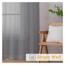Charcoal Grey Sheer Curtains 72 Inches Long 2 Panels Set, Voile Light Filtering Sheer Curtains For Living Room, Lightweight Rod Pocket Window Treatments Drapes, Each 42" Wx72 L, Charcoal Grey - 多色125 - 查看 5