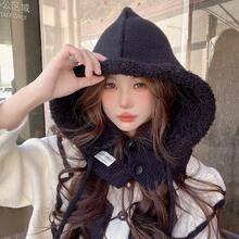 Women Beanie Hat - C3408 Mũ trùm đầu Hello Raw Edge màu đen - Xem 8