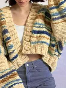 1 Stück Damen Oversized Farbverlauf Strickjacke, Herbst/Winter - Aprikosenfarben - Übersicht 3