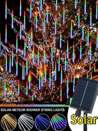 Solar Meteor Shower String Lamp IP54 Waterproof 8-Tube Meteor String Lamp Suitable For Christmas, Halloween, Weddings, Parties And Holiday Tree Decoration, Home Decoration, Courtyards, Gardens, Indoor/Outdoor Use, Weddings, Valentine's Day, Birthdays, Holidays