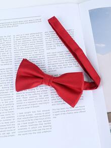 1 件人字形面料领结，适合商务、宴会和派对，可搭配西装和衬衫 - 紅色 - 查看 3