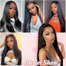 30英寸巴西原生发 5*5 200% 密度 即戴即用免胶假发 人发混纺 预拔毛 预剪直发 透明蕾丝前假发 女士人发混纺假发 无需胶水 蕾丝前闭合 即戴即用 无需胶水 自然黑