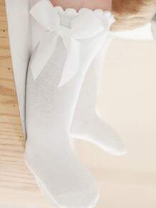 3 Pares de Meias de Algodão para Bebê, Meias Cano Alto Princesa com Laço Grande para Meninas