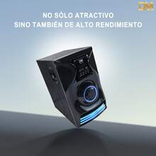 Bocinas de bluetooth,Altavoz Bluetooth inteligente 3+1, sistema de altavoces domésticos serie 3.1, bocinas de bluetooth grande, sonido potente y de alta definición con gran potencia, 3 altavoces, iluminación ambiental LED de colores, incluye mando a distancia, volumen ajustable con botones, teatro en casa,decoración de cuarto,USB, tarjeta SD, sintonizador de radio FM, compatible con teléfonos móviles, ordenadores y televisores, ideal para escuchar música, ver la televisión y películas, ver partidos de fútbol, baloncesto y reproducir videojuegos. Ideal para ocasiones festivas como Navidad, Nochebuena, Halloween, celebraciones de Año Nuevo, temporadas de bodas, fiestas de cumpleaños, reuniones y eventos de vuelta al colegio o graduación. Perfecto como regalo de temporada.DM-3403 - Tipo de Enchufe A USA (110-127V) - Ver 6