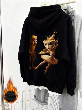 Damvintertröja med italienskt tryck, Tungtung Tungsahur och ballerina, Cappuccina, långärmad, dragsko och ficka, avslappnade, lösa och mångsidiga toppar i semesterstil, moderiktiga vinterkläder för kvinnor lämpliga för vardagsbruk