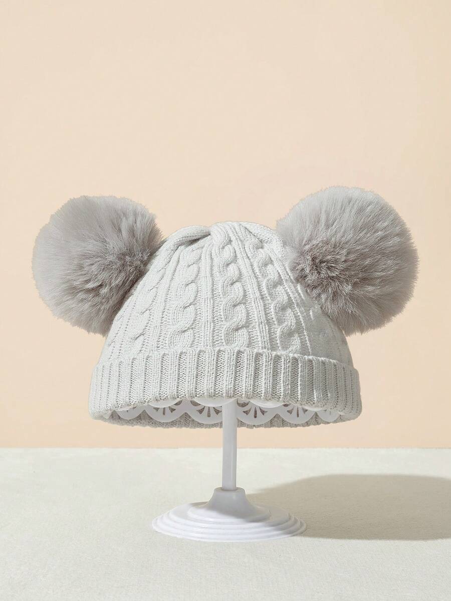 1pc Baby & Kids Core-Spun Yarn Cuffed Beanie Hat, Warm Outdoor Cap For Autumn/Winter - Grey - View 1