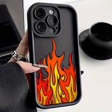 Estuche de Moda con Diseño de Llama de Alta Gama para 15/15Plus/15Pro/15Promax,  14/14Plus/14Pro/14Promax,  13/13Pro/13Promax,  12/12Pro/12Promax,  11/11Pro/11Proamx,  16/16Plus/16Pro/16Promax,  17/17Pro/17Promax, Anticaída, Carcasa Protectora, Popular - Negro - Ver 2