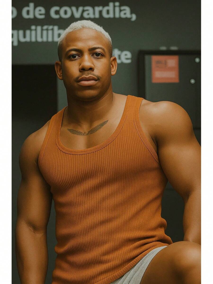 Basic American Ribbed Tank Top - สีอูฐ - ดู 1