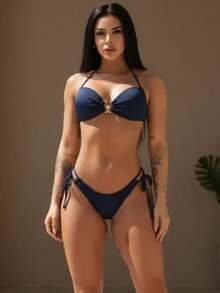 2-Piece Bikini Set With Padded Bra And Tie-Dye Panties - Blue - View 2