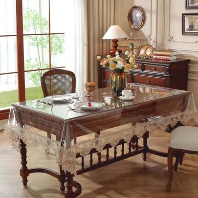 1件秋季PVC长方形刺绣桌布，防水防油蕾丝桌布，优雅装饰，适用于餐厅、厨房、早餐、咖啡桌、节日、户外等场合