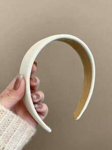 1pc Vintage Soft Sponge Headband, Solid White And Brown Color, Elegant High-End Fashion Hair Accessories, Suitable For Daily Wear, Washing Face, Showering, Matching Outfits, For Women, Hair Band, Hair Hoop, Autumn  Plain    Casual    Polyester    None - 白色 - 查看 5