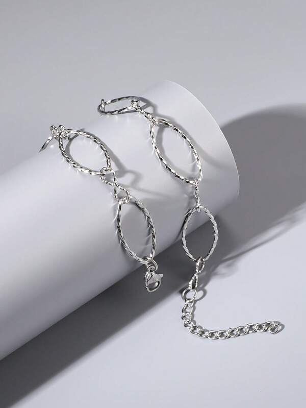 1pc Unisex Stainless Steel Oval Twist Chain Bracelet, Titanium Steel 8-Shape Chain Fashion Accessory