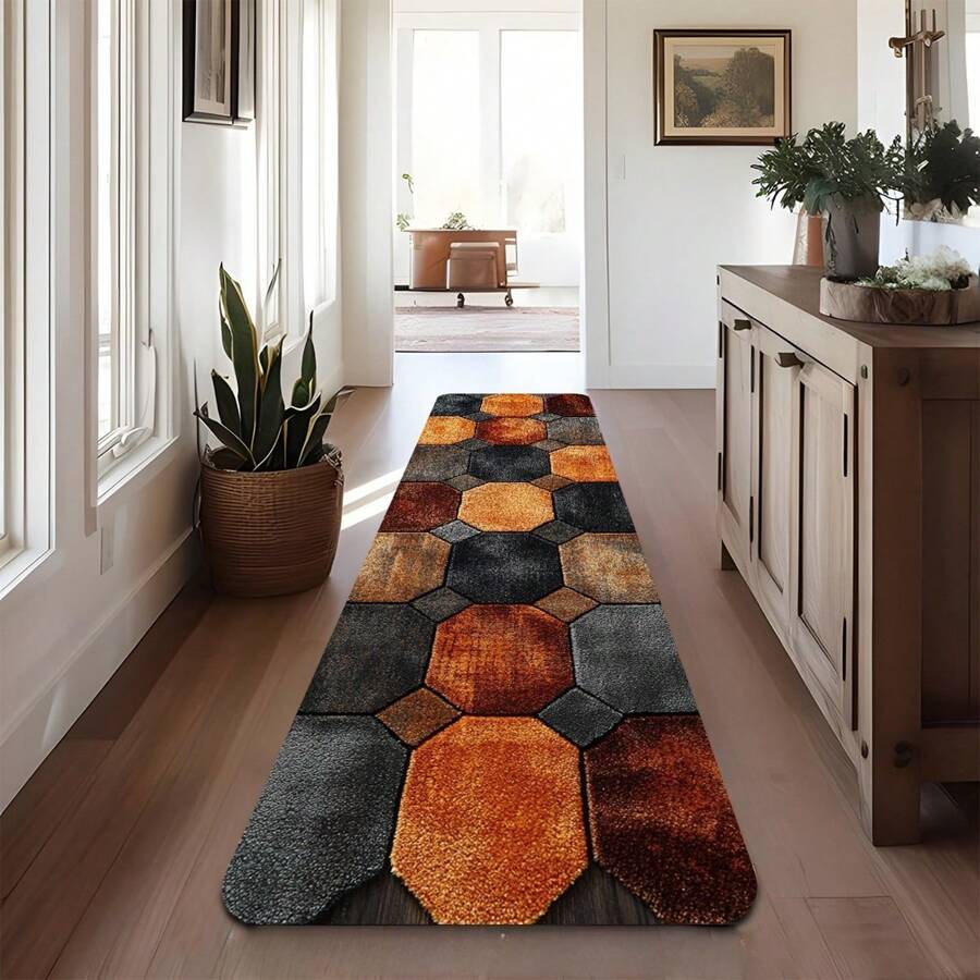 Runner Rug, Abstract Geometric Design, Hallway Decor, Holiday Party Decor, Ideal For Entryway, Living Room, Bedroom, Dining, Bathroom, Kitchen, Laundry Room, Best For Gifts, Daily Decoration - 顏色2 - 查看 1