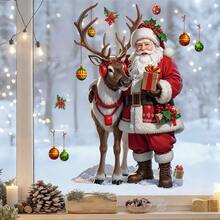 1pc Christmas Santa Claus Pattern Window Cling Sticker, Static Cling Sticker For Christmas Party Decor - Multicolor - View 9