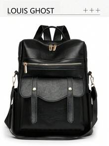 Elegant Retro College Style Backpack - Interpreting The Eternal Aesthetics Of Urban Commuting, Crafted With Premium PU Leather, Presenting A Delicate Matte Crinkle Texture, Soft Yet Durable And Wear-Resistant. Gold-Tone Zipper Pulls Accent The Main Compartment, Top Handle, Adjustable Wide Strap, Supports Hand-Held Or Backpack Carry, Multi-Compartment System - Multicolor - View 14