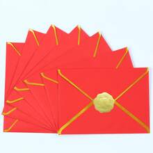 50 Stücke/Packung Rosarote Umschläge + Aufkleber, Rosarotes Perlkartenpapier, Größe A7, Einladungsumschläge mit Goldfolienrändern, geeignet für Hochzeit, Taufe, Weihnachten, Halloween Geschenke, Geburtstagsparty - Rot - Übersicht 3