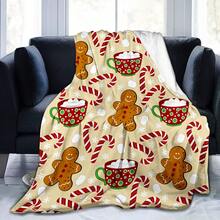 1 szt. Uroczy koc polarowy w kształcie piernika, miękki i ciepły, lekki flanelowy koc z motywem cukrowej laski, idealny na prezent, odpowiedni na sofę, łóżko, do salonu, w podróż, do biura i na Boże Narodzenie