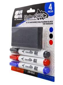 Set de 3 Marcadores Plumones de Colores Negros,Verde,rojo y azul + 1 Borrador para Perfectos para Pizarra, Arte y Escritura y profesores, estudiantes, pizarron blanco ZIN-0162 - Multicolor - Ver 3