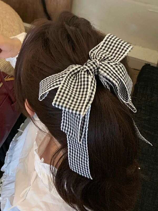 1pc Cute Plaid Bow Hair Clip For High Ponytail
