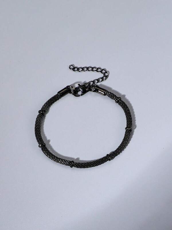 1pc Fashionable & Versatile Black Bamboo Knitted Titanium Steel Bracelet - Halloween, Christmas, Birthday Gift