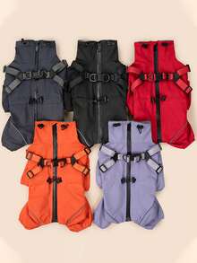 A Four-Legged Windproof Pet Jacket With A Chest And Back Design, Leash-Compatible, New Style, Warm And Cold-Resistant Pet Clothing - Black - View 5