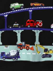 1pc Boys' Casual English Car Graphic Long Sleeve Sweatshirt, Autumn/Winter - Black - View 2