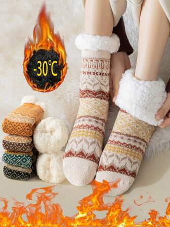 羊毛袜，加厚圈绒保暖，中筒加绒隔热，防寒保暖，冬季睡眠专用，1双装