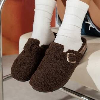 1 Pair Women's Slip-On Fashion Versatile Slippers, Indoor/Outdoor Casual Warm House Slippers