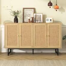 Sideboard 140x39.5x80 Cm With Real Rattan Weave, 4 Doors - Natural Color - View 2