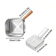 Stainless Steel Square Frying Pan, Household Milk Pot Noodle Pot, Outdoor Portable Tempura Fryer, Compatible With Common Stoves, For Cooking, Holding Soup, Serving Food