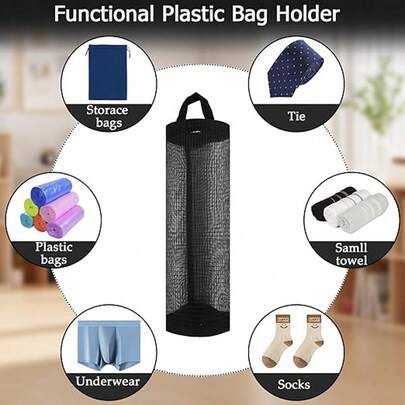 2 Pcs Plastic Bag Holder For Grocery Bags, Hanging Storage Bags Plastic Mesh Bags Dispenser Organizer Trash Bags Grocery Shopping Bag Holder For Home And Kitchen