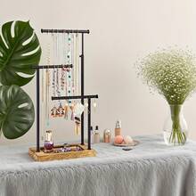 1pc Adjustable 3-Tier Jewelry Display Stand, Necklace Bracelet Earring Watch Organizer - (Black, White, Gold) Metal Frame With Round Wooden Shelves, Multi-Purpose Jewelry Tower, Modern Home Decor & Storage, Elegant Minimalist Design, Sturdy Structure - Perfect Decoration For Bedroom Jewelry Table, Best Gift For Girlfriend On Valentine's Day, Christmas, Mother's Day - Multicolor - View 10