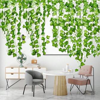 12 Pack Fake Ivy Leaves Vines Artificial Garland Greenery Hanging Plants For Bedroom Decor Aesthetic, Party Wedding Wall Room Aesthetic Items Aesthetic Artificial Plant Ivy Leaves Hanging Greenery Garlands For Home Bedroom Wall Wedding Christmas Party Office Patio Outdoor Garden Decor Greenery Leaves Bedroom Decor Aesthetic For Wall Wedding Party Home Garden Office Patio Outdoor Decoration